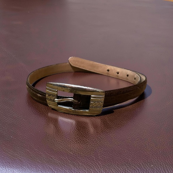 Enmon Accessories - Vintage Italian Calfskin Brown Leather Belt Silver Buckle Made in USA 9873